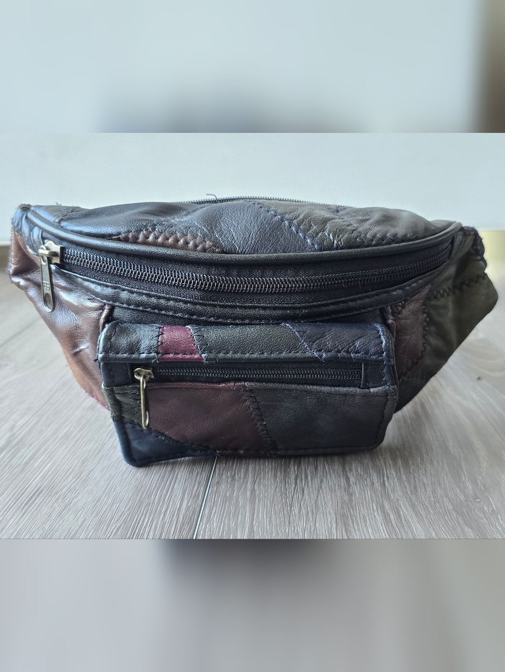 Vintage Patchwork Leather Belt Bag Fanny Pack Brown Black Y2K Grunge Vintage
